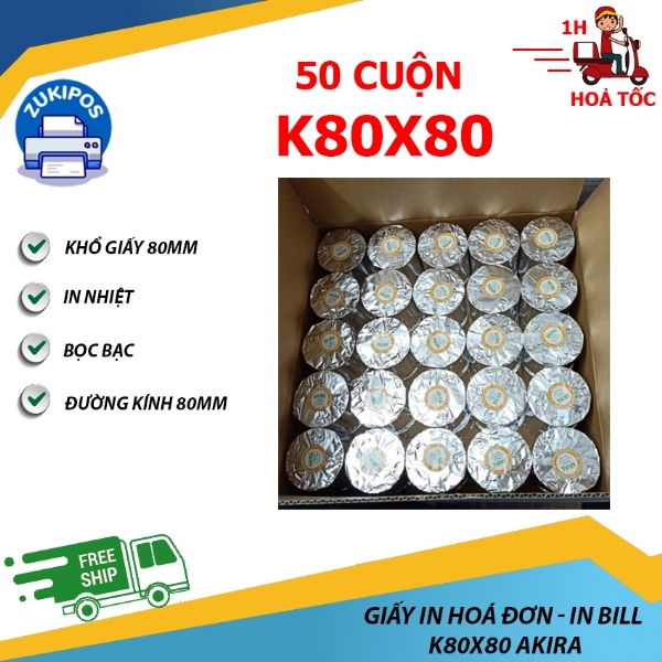 Thùng 50 Cuộn Giấy In Hoá Đơn K80x80 Akira Chất Lượng Cao